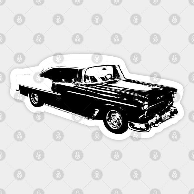 1955 Chevy Belair B&W Sticker by GrizzlyVisionStudio